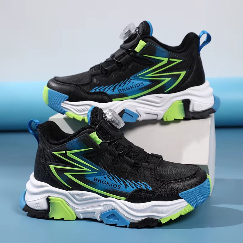 Children'S Autumn New Rotating Buckle Sneakers Boys Knitted Mesh Breathable Sneakers Lightweight and anti Slip Running Shoes
