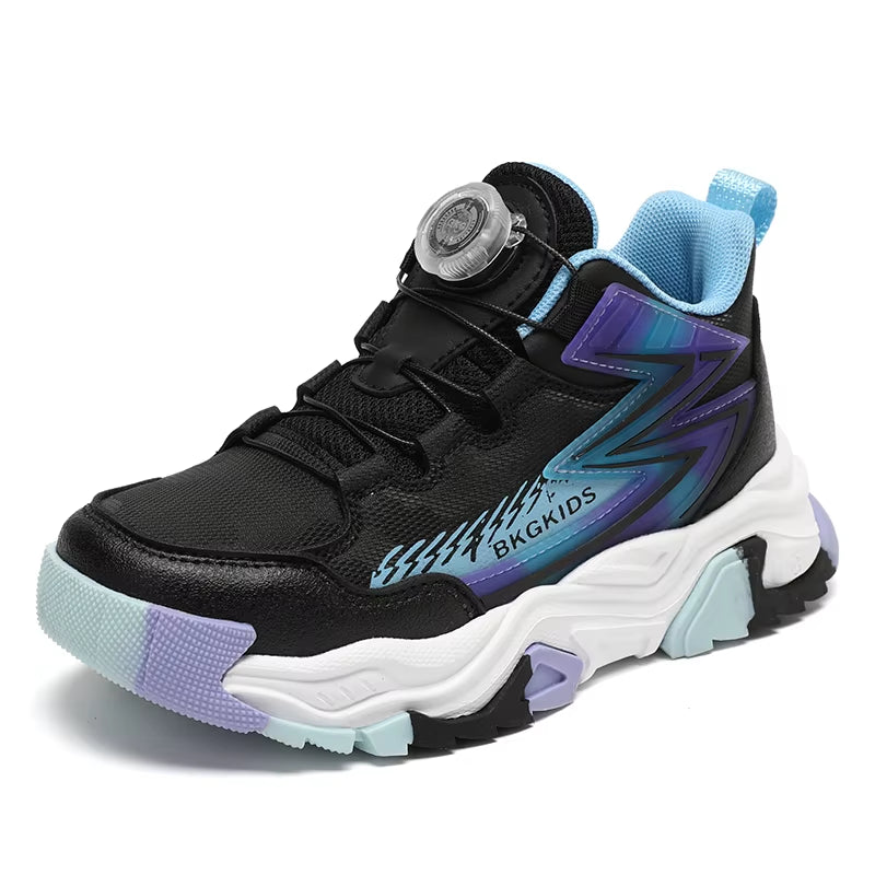 Children'S Autumn New Rotating Buckle Sneakers Boys Knitted Mesh Breathable Sneakers Lightweight and anti Slip Running Shoes