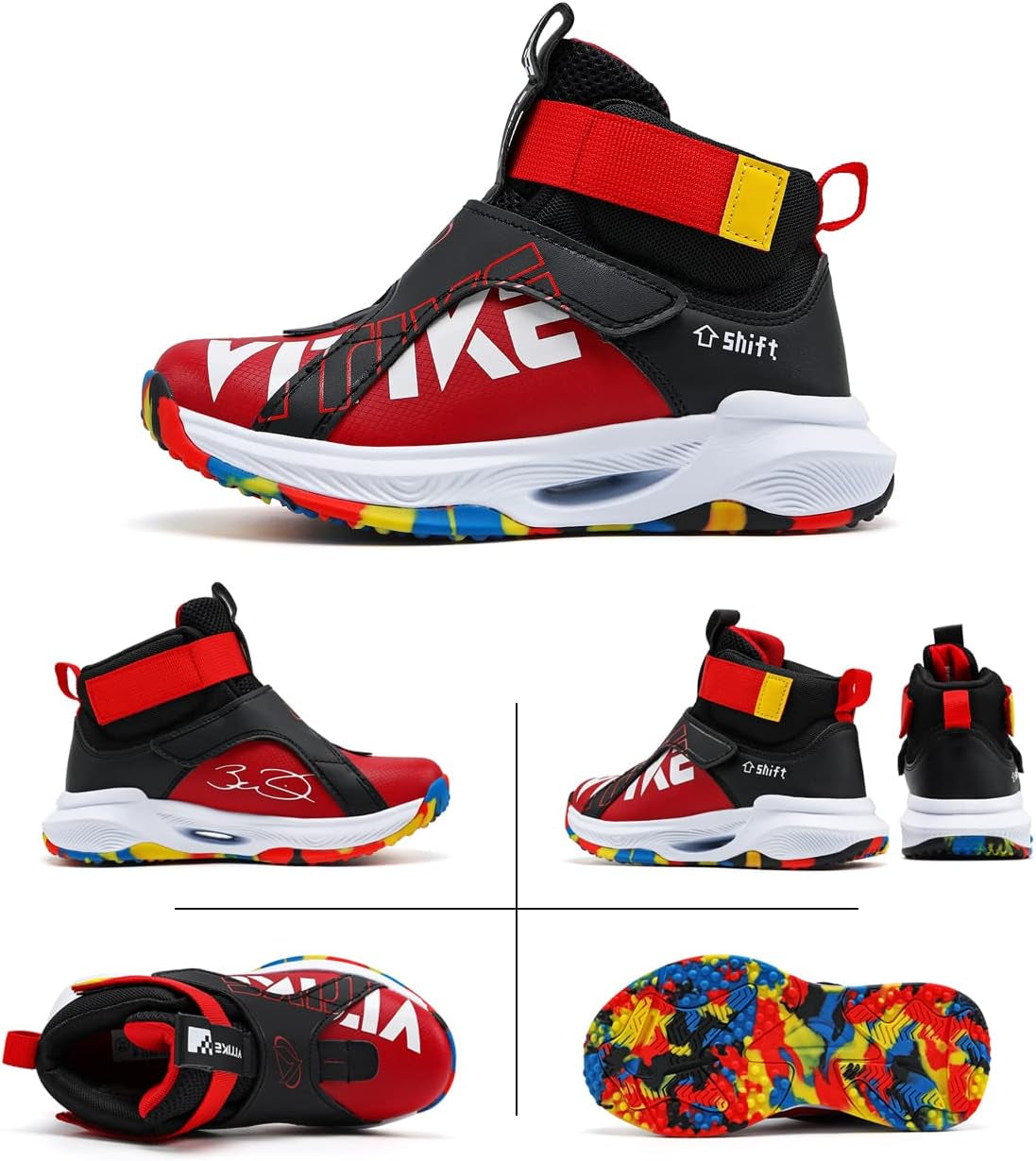 Kids Basketball Shoes High-Top Sports Shoes Sneakers Durable Lace-Up Non-Slip Running Shoes Secure for Little Kids Big Kids and Boys Girls