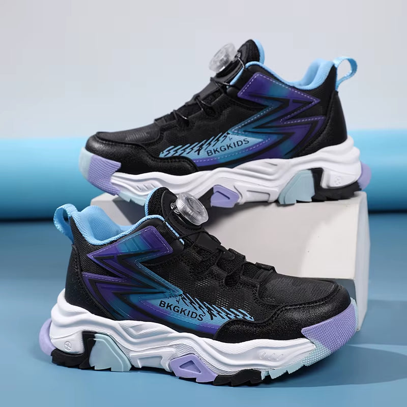 Children'S Autumn New Rotating Buckle Sneakers Boys Knitted Mesh Breathable Sneakers Lightweight and anti Slip Running Shoes