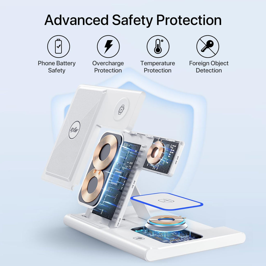 Foldable Induction Charger, 3 in 1 Wireless Charger Compatible with Iphone 13 12 11 Pro Max/Xr/Xs Max/X/8 Plus, Fast Qi Charging Station Compatible with Apple Watch Series White