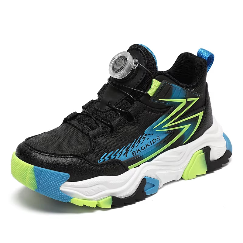 Children'S Autumn New Rotating Buckle Sneakers Boys Knitted Mesh Breathable Sneakers Lightweight and anti Slip Running Shoes